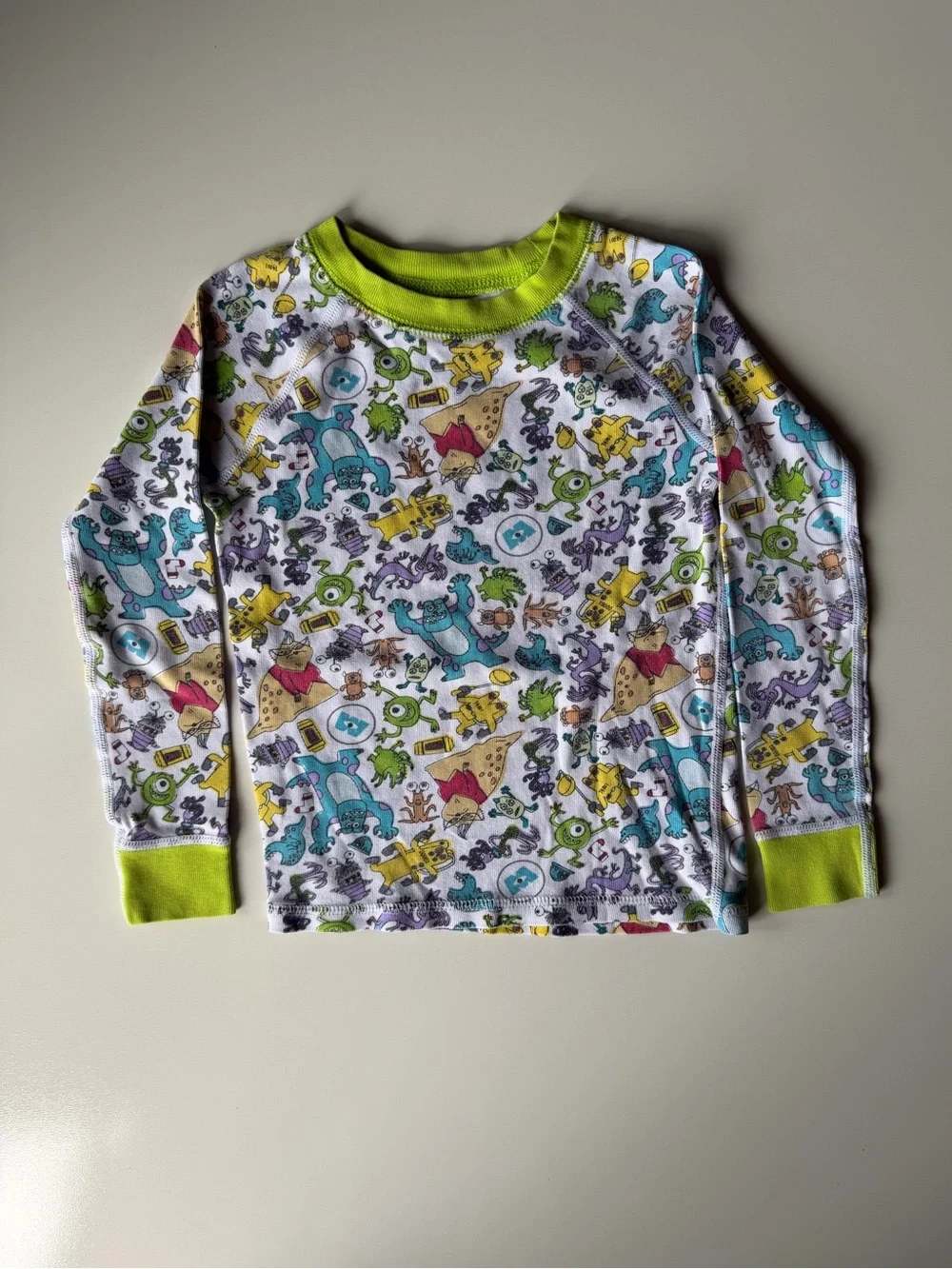 Kids Green-Accented Monsters Inc Print Pajama Set
